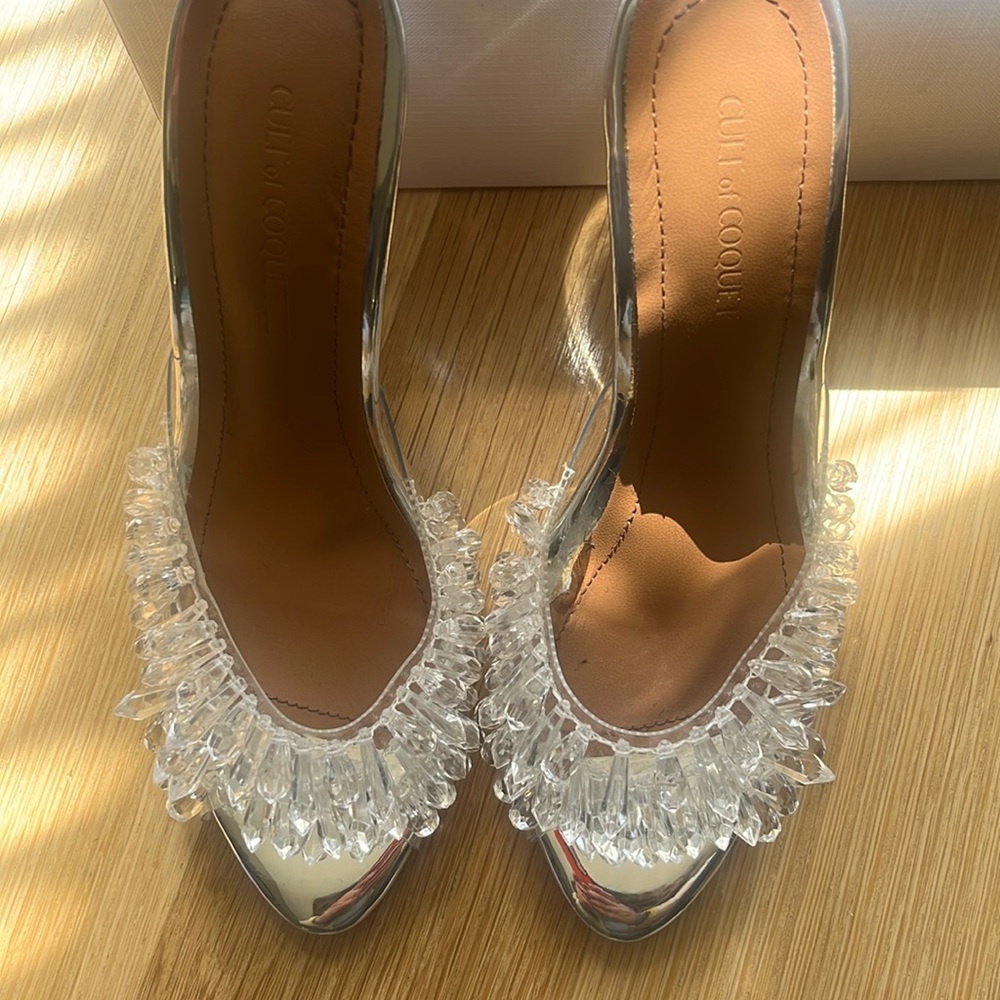 Cult of Coquette Goldie Clear Drip Chandelier Open Toe Mules